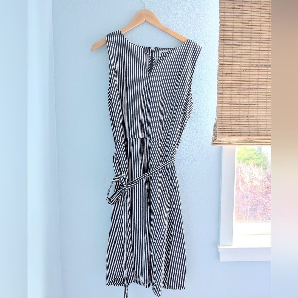 Ann Taylor LOFT NWT Striped Tie Waist Flare Dress, Size 18, Black & White